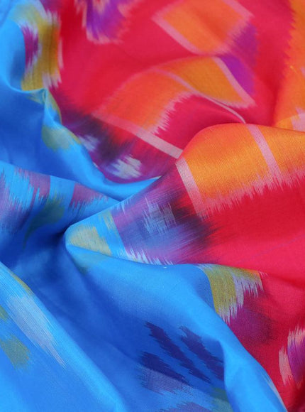 Ikat soft silk saree blue and pink with allover ikat butta weaves and zari woven border - {{ collection.title }} by Prashanti Sarees