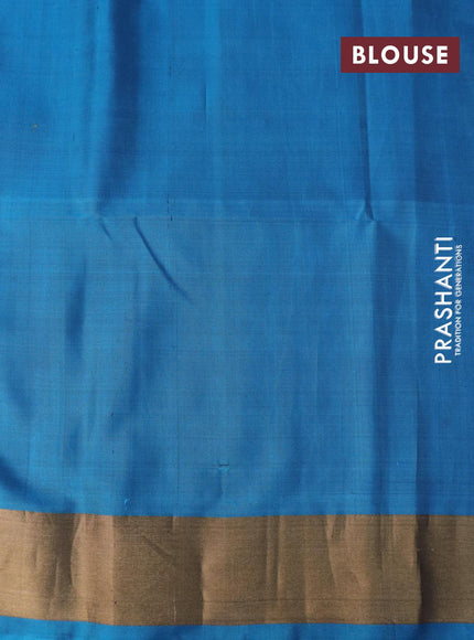 Ikat soft silk saree dual shade of mustard yellow and peacock blue with allover ikat buttas and zari woven border - {{ collection.title }} by Prashanti Sarees