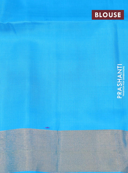 Ikat soft silk saree dual shade of pinkish orange and blue with allover ikat butta weaves and zari woven border - {{ collection.title }} by Prashanti Sarees