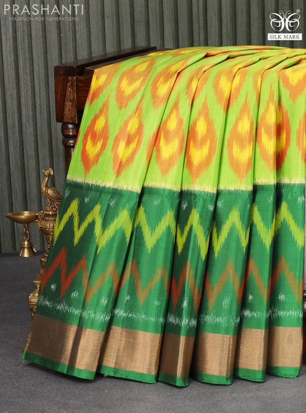 Ikat soft silk saree light green and green with allover ikat weaves and zari woven border - {{ collection.title }} by Prashanti Sarees