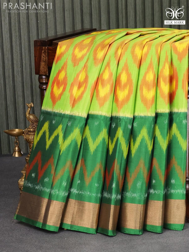 Ikat soft silk saree light green and green with allover ikat weaves and zari woven border - {{ collection.title }} by Prashanti Sarees