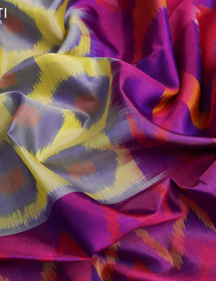 Ikat soft silk saree lime yellow and dual shade of purple with butta prints and zari woven border - {{ collection.title }} by Prashanti Sarees