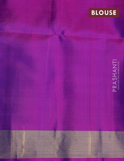 Ikat soft silk saree lime yellow and dual shade of purple with butta prints and zari woven border - {{ collection.title }} by Prashanti Sarees