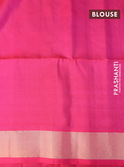 Ikat soft silk saree peacock blue and pink with allover ikat buttas and zari woven border - {{ collection.title }} by Prashanti Sarees