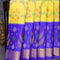 Ikat soft silk saree yellow and royal blue with allover ikat weaves and zari woven border - {{ collection.title }} by Prashanti Sarees