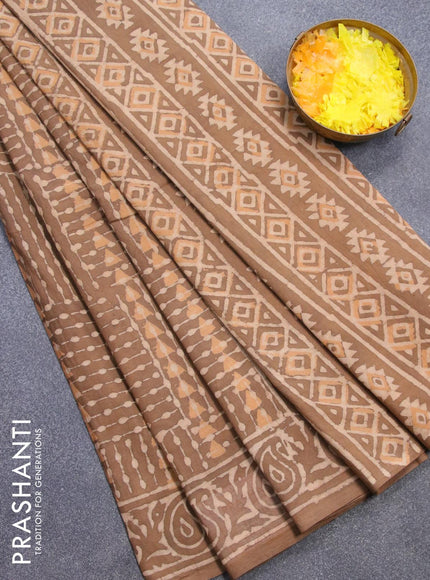 Jaipur cotton saree brown shade with allover prints and printed border - {{ collection.title }} by Prashanti Sarees