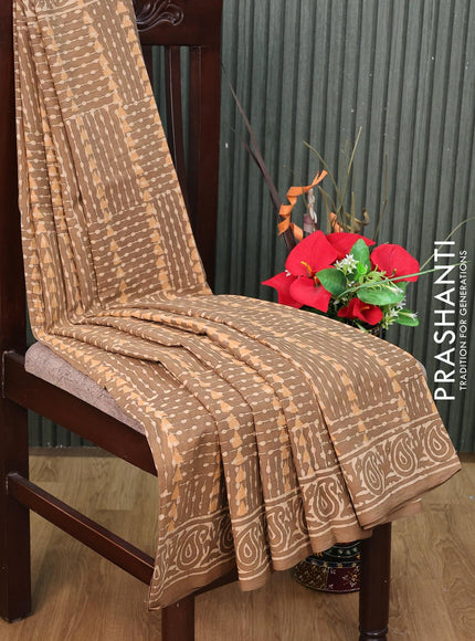 Jaipur cotton saree brown shade with allover prints and printed border - {{ collection.title }} by Prashanti Sarees