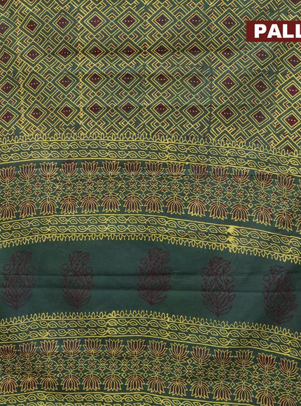 Jaipur cotton saree dark green and yellow with allover geometric prints and printed border - {{ collection.title }} by Prashanti Sarees