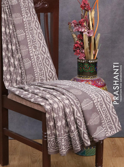 Jaipur cotton saree grey shade with allover dabu prints and printed border - {{ collection.title }} by Prashanti Sarees