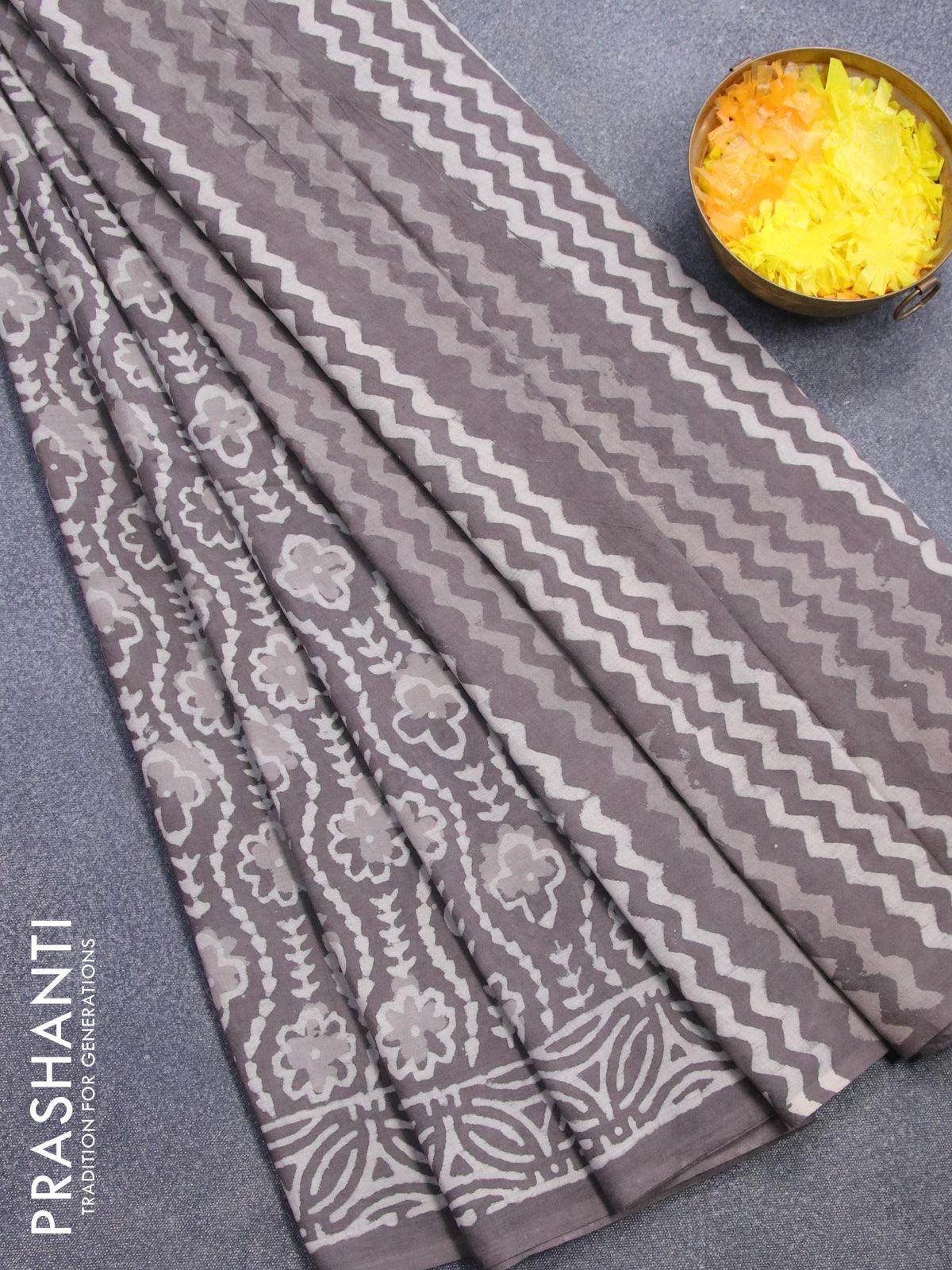 Jaipur cotton saree grey shade with allover prints and printed border – Prashanti  Sarees