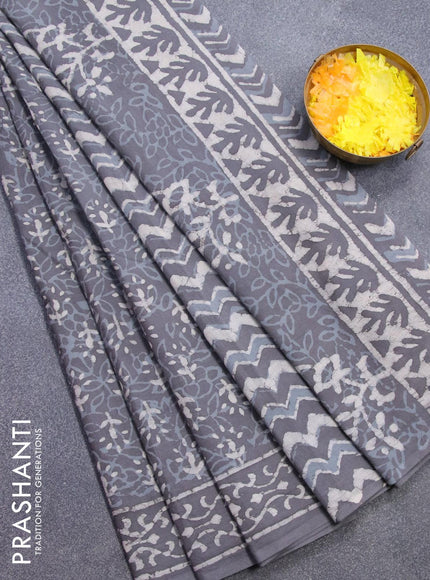 Jaipur cotton saree grey with allover dabu prints and printed border - {{ collection.title }} by Prashanti Sarees