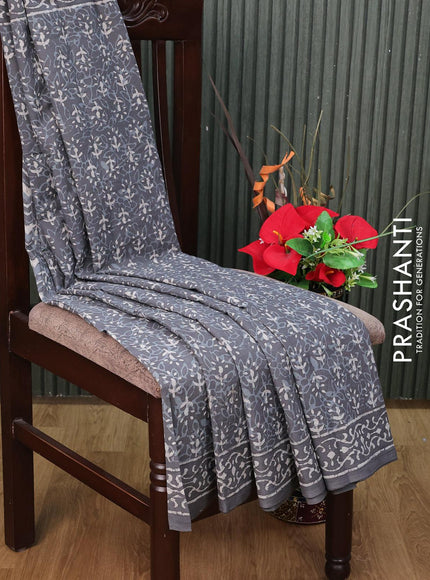 Jaipur cotton saree grey with allover dabu prints and printed border - {{ collection.title }} by Prashanti Sarees