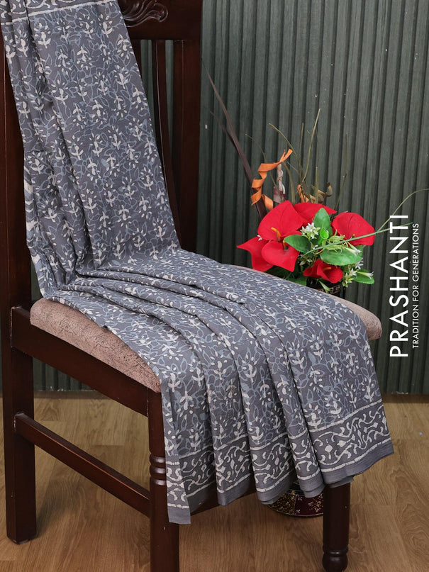 Jaipur cotton saree grey with allover dabu prints and printed border - {{ collection.title }} by Prashanti Sarees