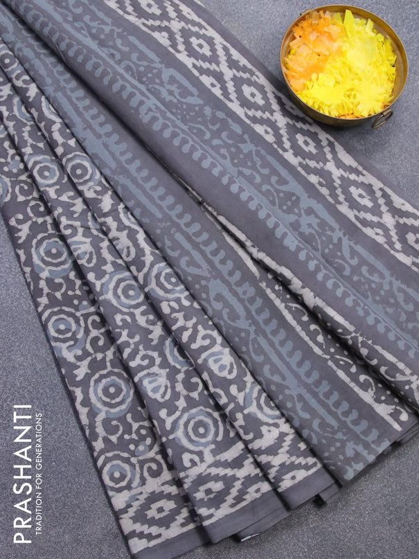 Jaipur cotton saree grey with allover prints and printed border - {{ collection.title }} by Prashanti Sarees