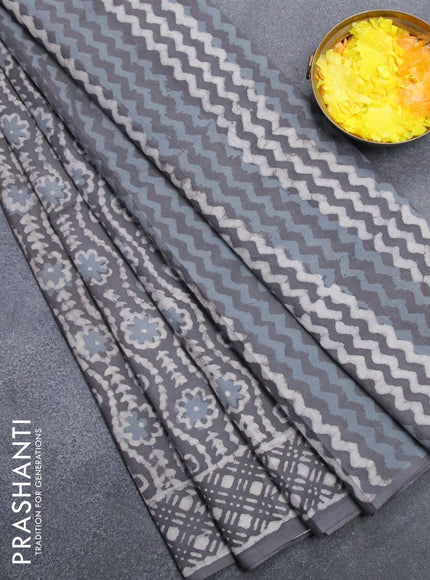 Jaipur cotton saree grey with allover prints and printed border - {{ collection.title }} by Prashanti Sarees