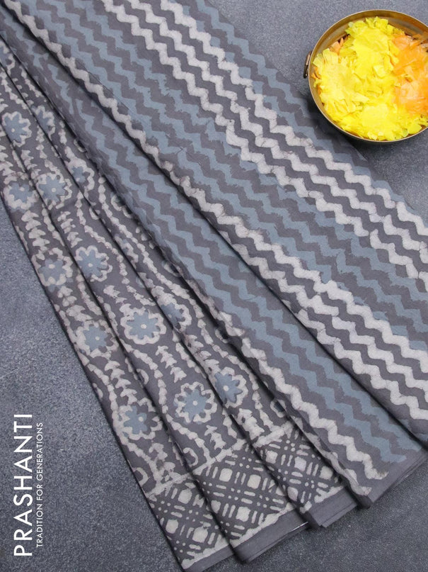 Jaipur cotton saree grey with allover prints and printed border - {{ collection.title }} by Prashanti Sarees