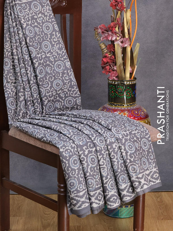 Jaipur cotton saree grey with allover prints and printed border - {{ collection.title }} by Prashanti Sarees