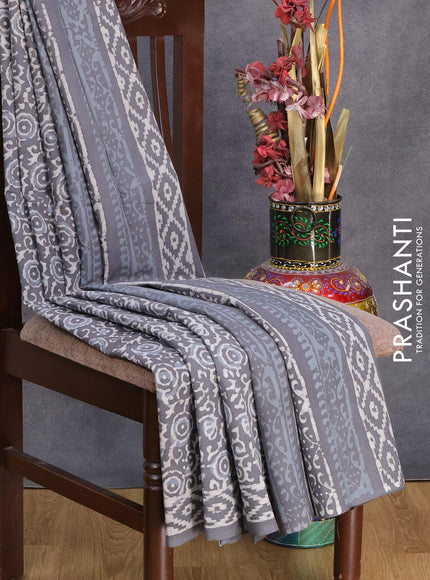 Jaipur cotton saree grey with allover prints and printed border - {{ collection.title }} by Prashanti Sarees