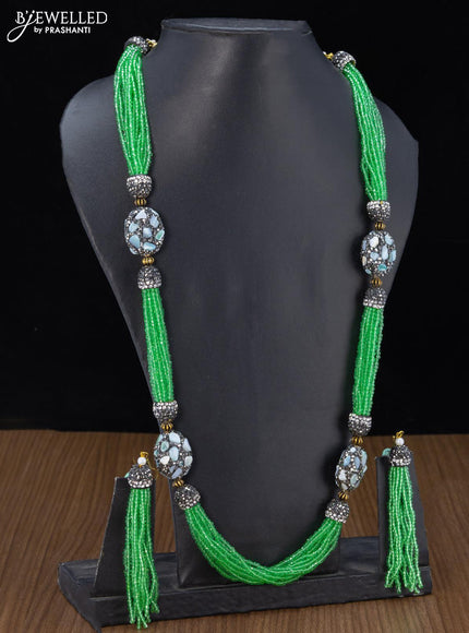 Jaipur crystal beaded light green haaram with stones pendant - {{ collection.title }} by Prashanti Sarees