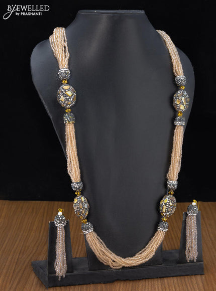 Jaipur crystal beaded mild chikku shade haaram with stones pendant - {{ collection.title }} by Prashanti Sarees