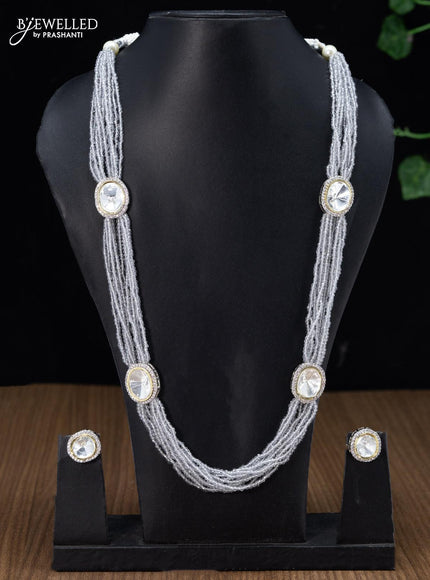 Jaipur crystal beaded multilayer grey haaram with cz and stones pendant - {{ collection.title }} by Prashanti Sarees