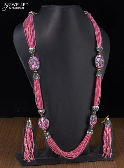 Jaipur crystal beaded pink haaram with stones pendant - {{ collection.title }} by Prashanti Sarees