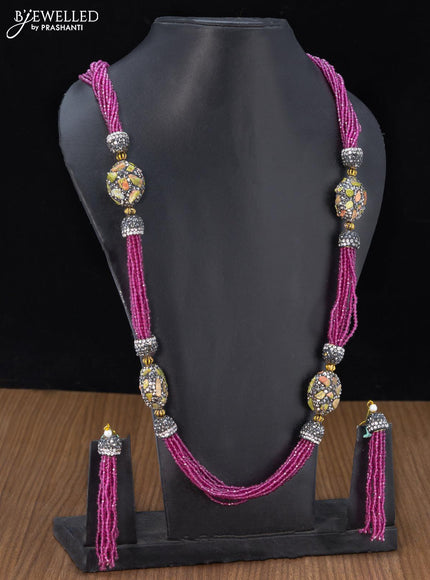 Jaipur crystal beaded purple haaram with stones pendant - {{ collection.title }} by Prashanti Sarees