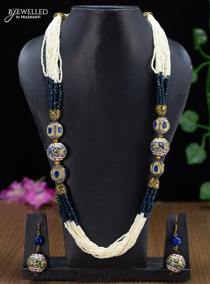 Jaipur navy blue crystal and pearls necklace with minakari balls - {{ collection.title }} by Prashanti Sarees