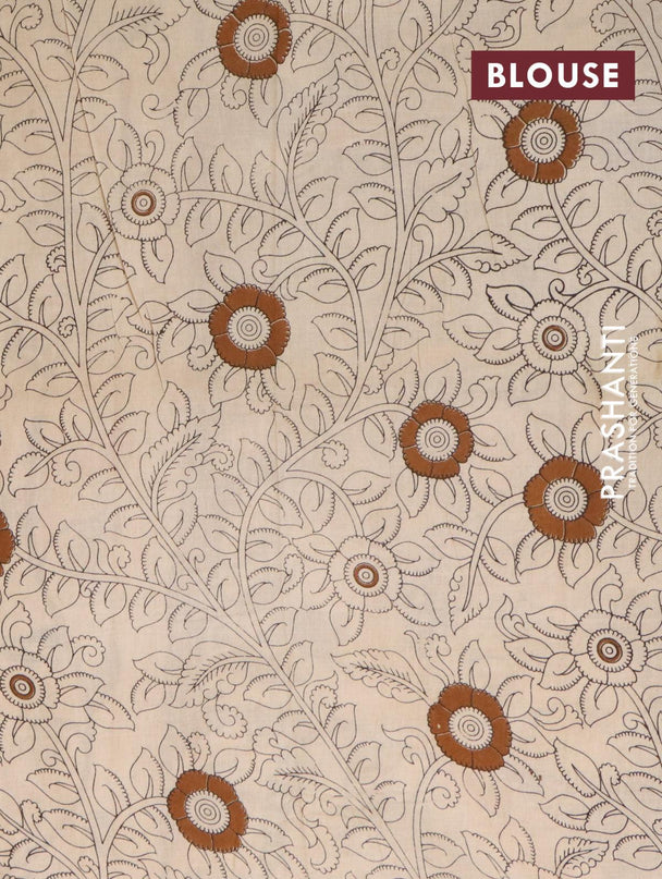 Kalamkari cotton saree cream and rust shade with allover prints and printed border - {{ collection.title }} by Prashanti Sarees