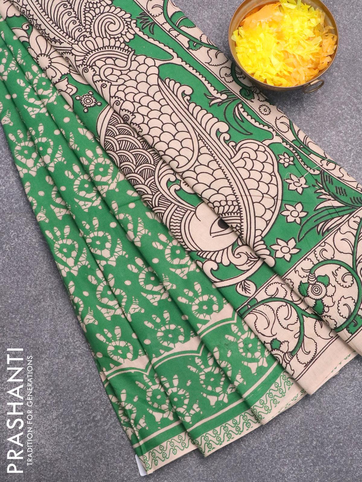 Kalamkari semi silk saree cream and red with allover geometric prints – Prashanti  Sarees