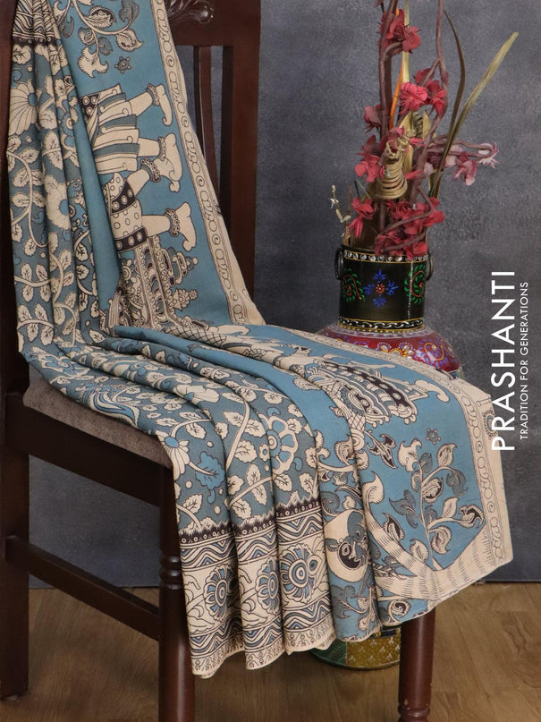 Kalamkari cotton saree grey and beige with allover prints and printed border - {{ collection.title }} by Prashanti Sarees