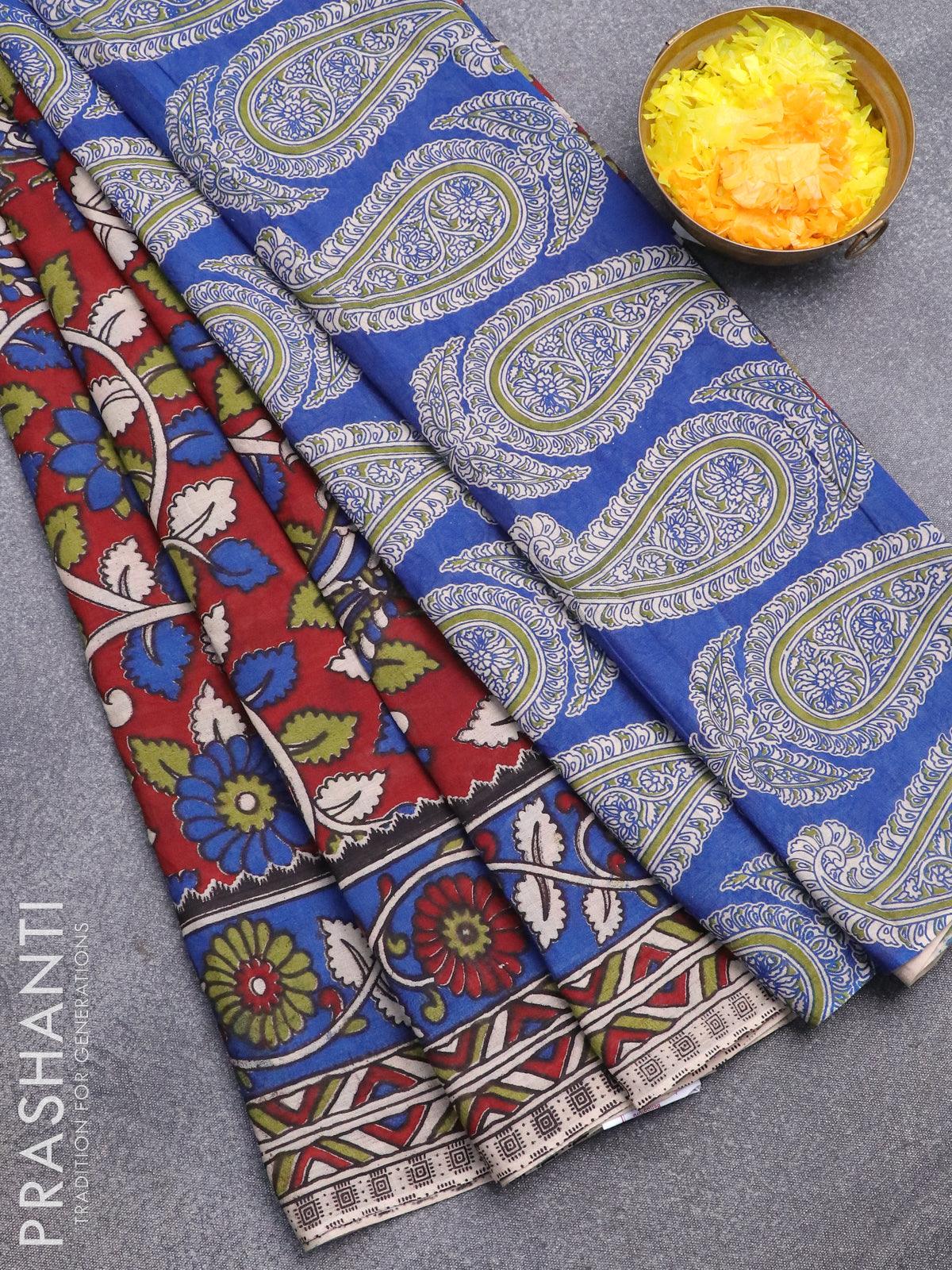 Murshidabad silk saree light blue and dark mustard with allover kalamk – Prashanti  Sarees