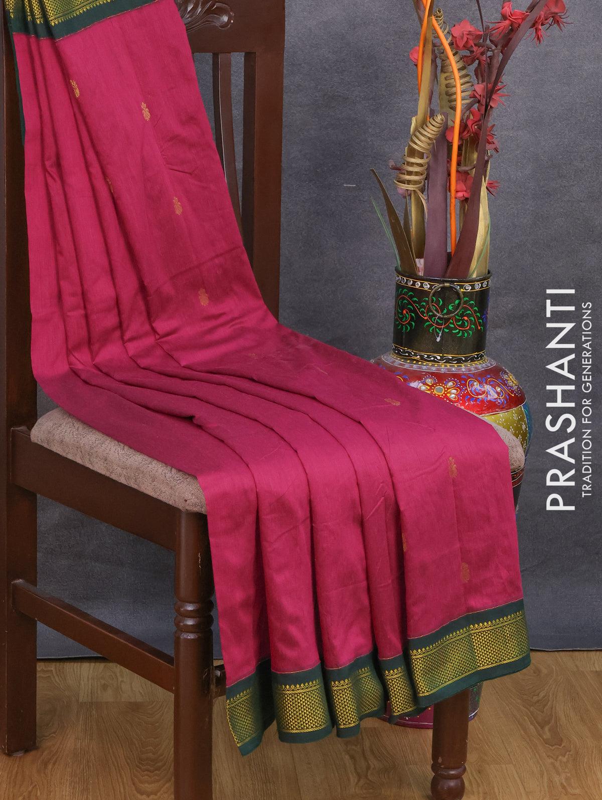 Kora silk cotton saree maroon and blue with zari woven buttas and zari – Prashanti  Sarees