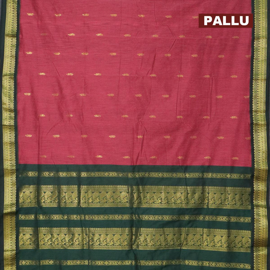 Kalyani cotton saree magenta pink and dark green with zari woven