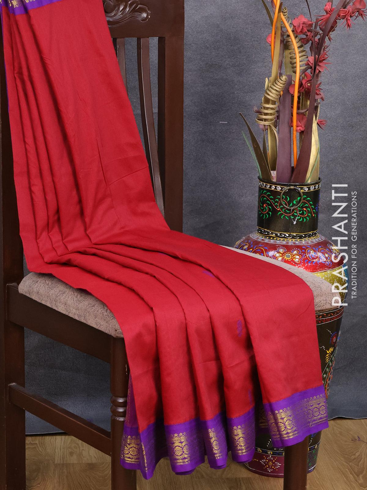 Kalyani cotton saree orange and violet with thread woven buttas and za –  Prashanti Sarees