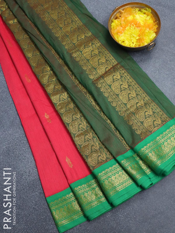 Kalyani cotton saree pink and green with zari woven buttas and zari woven border - {{ collection.title }} by Prashanti Sarees