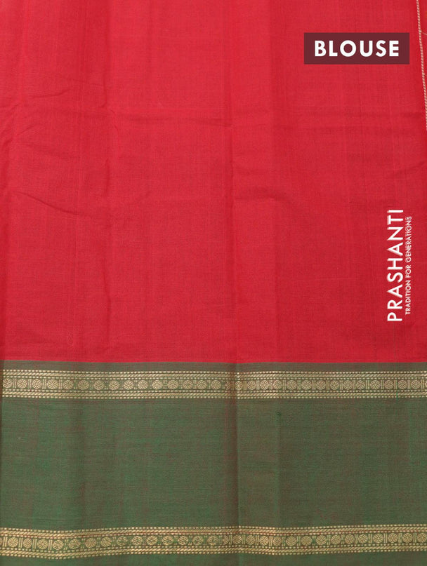 Kanchi cotton saree red and green with allover thread checks & buttas and ganga jamuna border - {{ collection.title }} by Prashanti Sarees