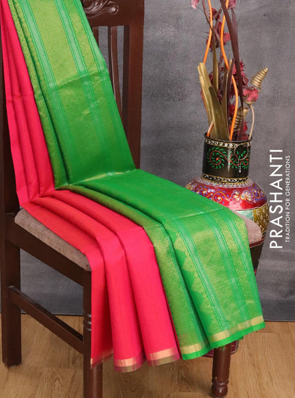 Kora silk cotton saree dual shade of pink and green with silver & gold zari woven buttas and small zari woven border - {{ collection.title }} by Prashanti Sarees