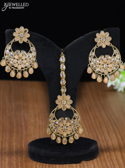 Kundan necklace with kundan stone and maang tikka - {{ collection.title }} by Prashanti Sarees