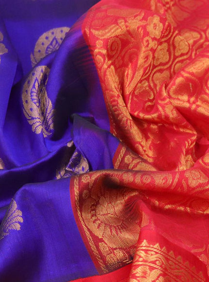 Kuppadam silk cotton saree blue and red with zari woven buttas and long zari woven annam border - {{ collection.title }} by Prashanti Sarees