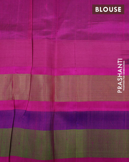 Kuppadam silk cotton saree cs blue and pink with plain body and temple design long zari woven border - {{ collection.title }} by Prashanti Sarees