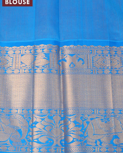 Kuppadam silk cotton saree dual shade of orange and cs blue with allover self emboss jacquard and long zari woven border - {{ collection.title }} by Prashanti Sarees