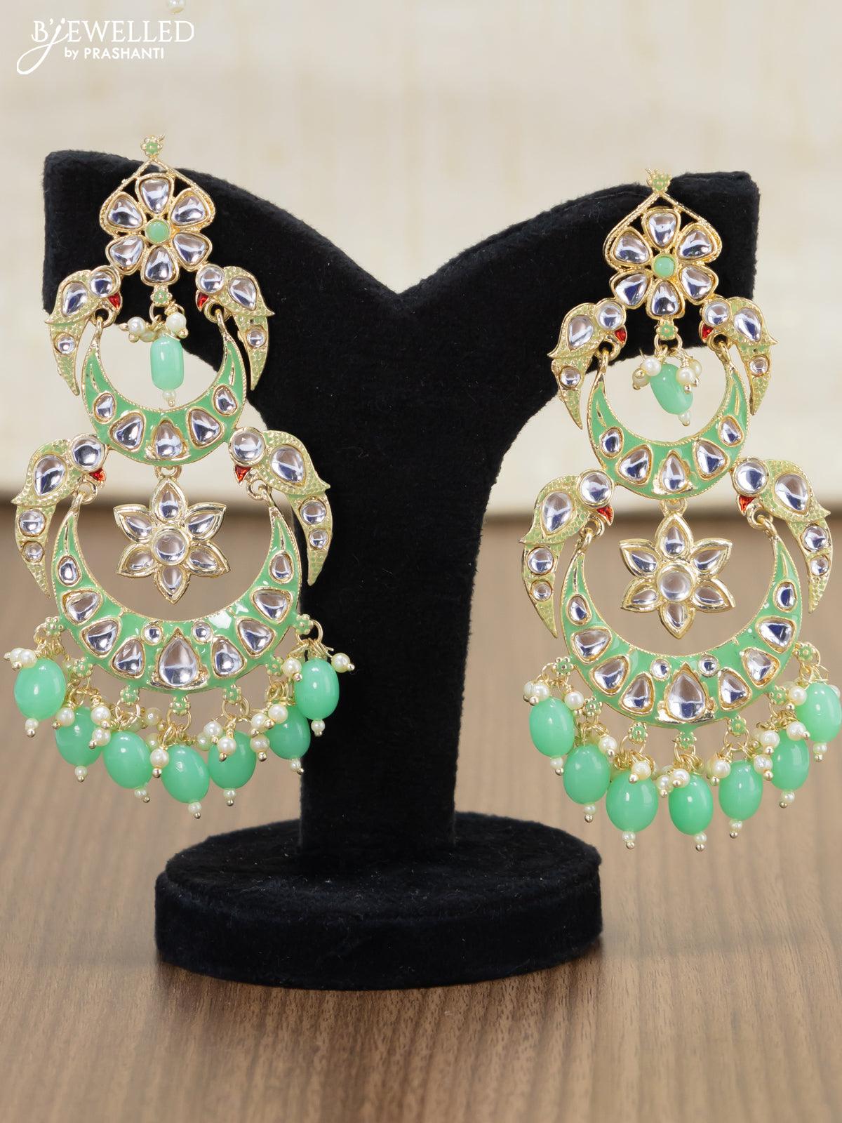 Long Green Color Gold Finished Kundan Pearl Carved Double Chandbala Style  Earrings at Rs 3110/pair | कुंदन इयररिंग in Jalandhar | ID: 3938067373