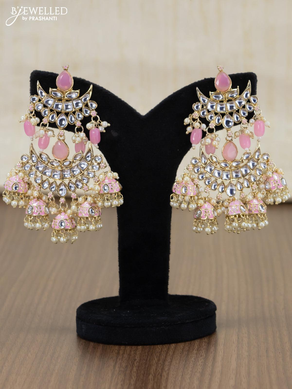 Golden Touch Gulabi Pink Blue Jhumka Drop Earrings – Silvermerc Designs