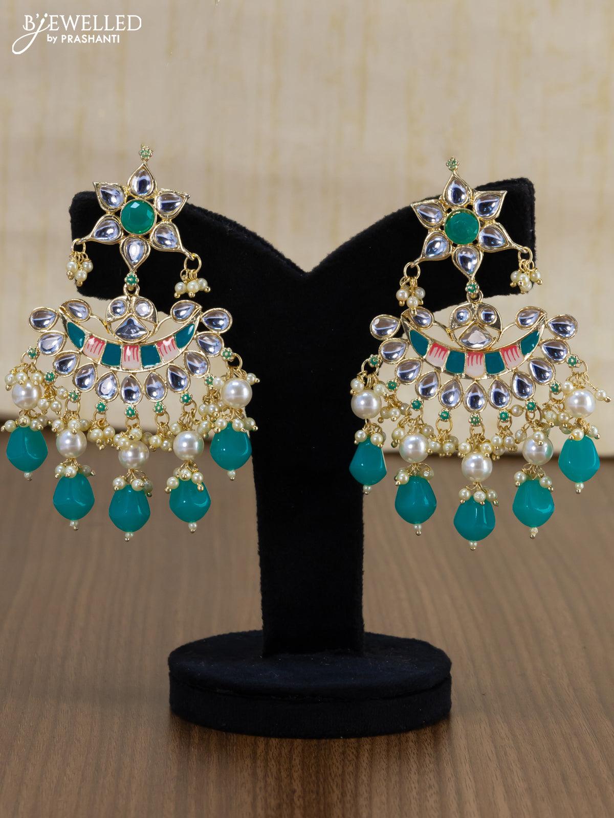 Neon Green Heavy Mirror Earrings with Maangtikka | FashionCrab.com