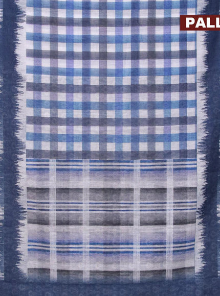 Linen cotton saree blue and off white with allover checked pattern and silver zari woven border - {{ collection.title }} by Prashanti Sarees