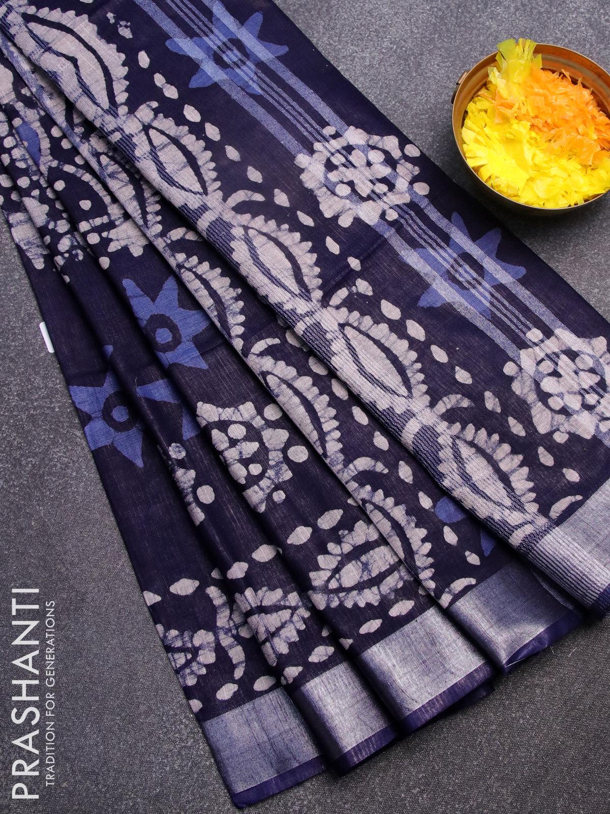 Semi linen saree grey shade and red with allover floral prints and sim – Prashanti  Sarees