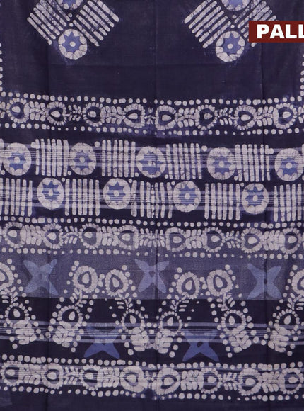 Linen cotton saree navy blue with allover batik prints and silver zari woven border - {{ collection.title }} by Prashanti Sarees