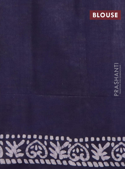 Linen cotton saree navy blue with allover batik prints and silver zari woven border - {{ collection.title }} by Prashanti Sarees