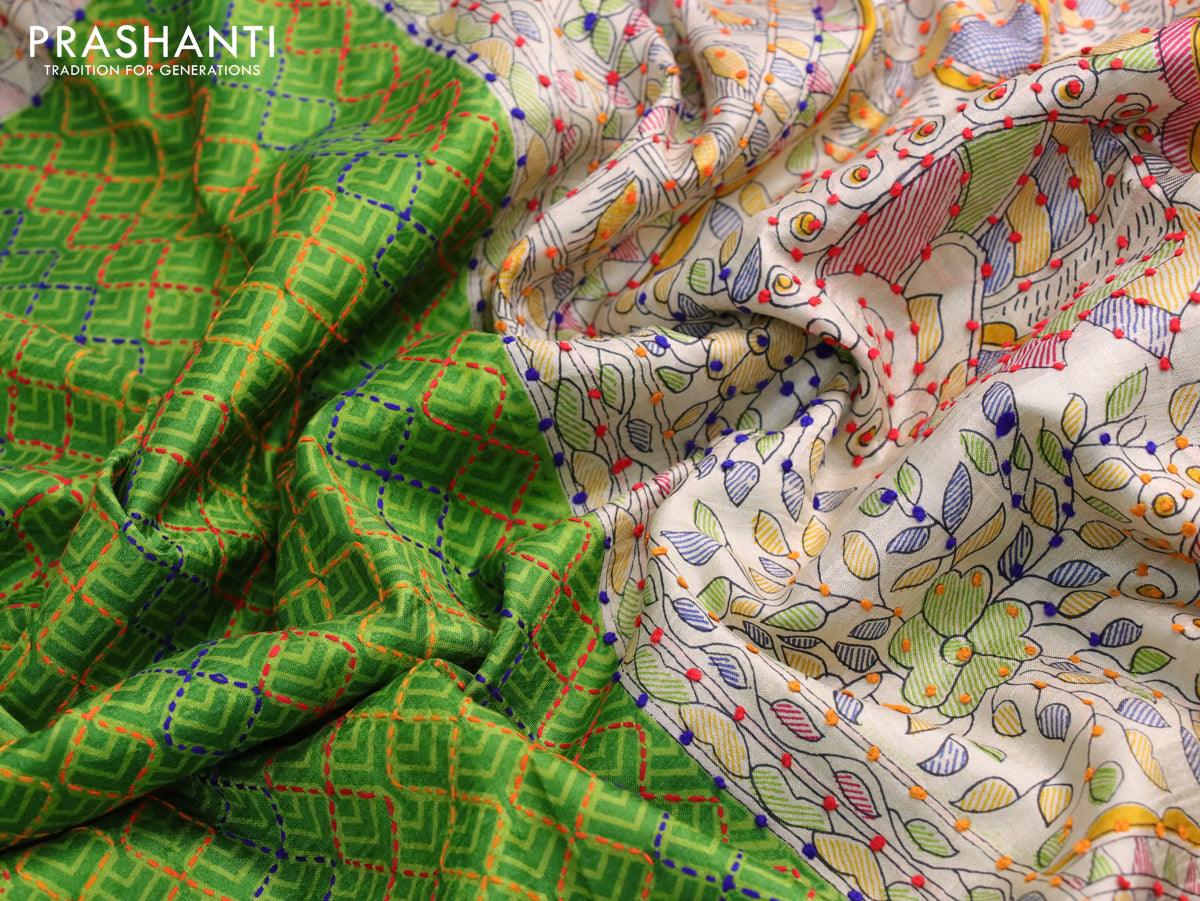 Hand Embroidered Kantha Stitch Pure Silk Saree - db23790